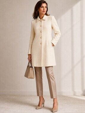 St John Collection Ivory Knit Coat Blazer Gold Button Size 6 Luxury